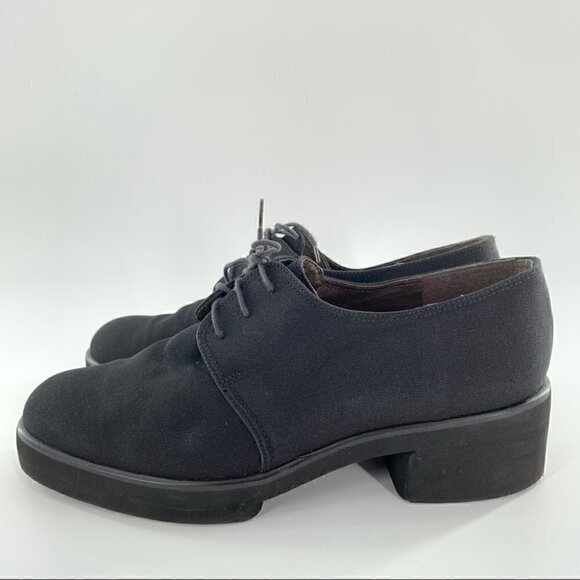 Stuart Weitzman flats size 9.5 black Oxfords chunky vintage 90s Academia - Picture 6 of 12